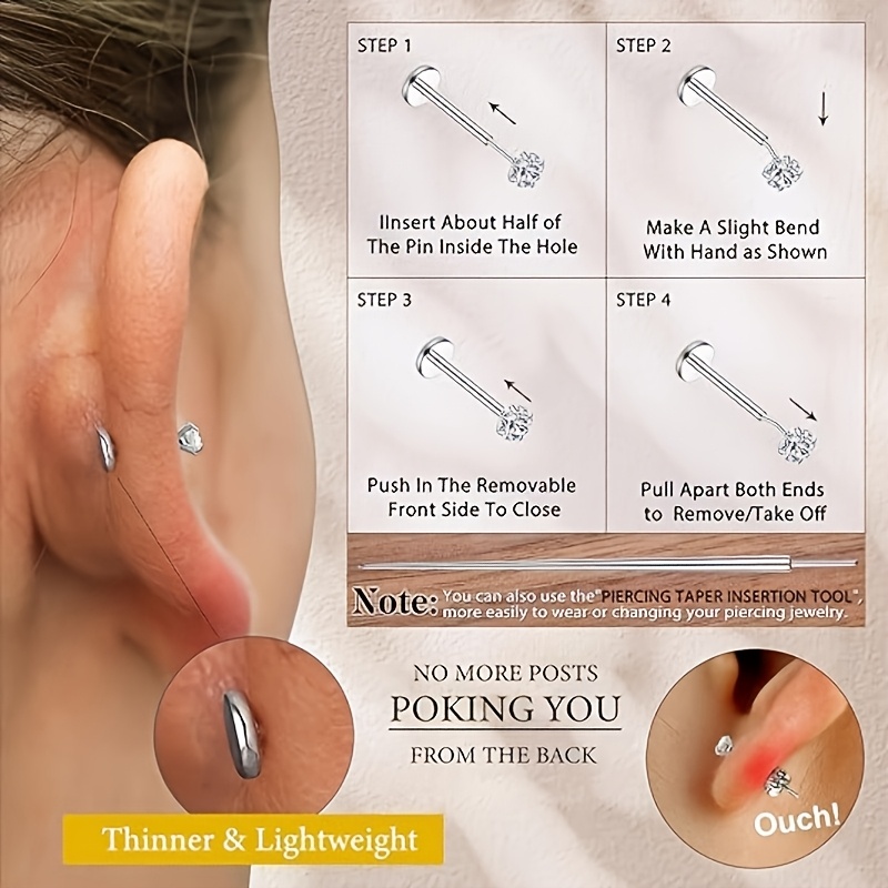 9pcs 304 Stainless Steel Flat Back Earrings and Nose Rings Set
